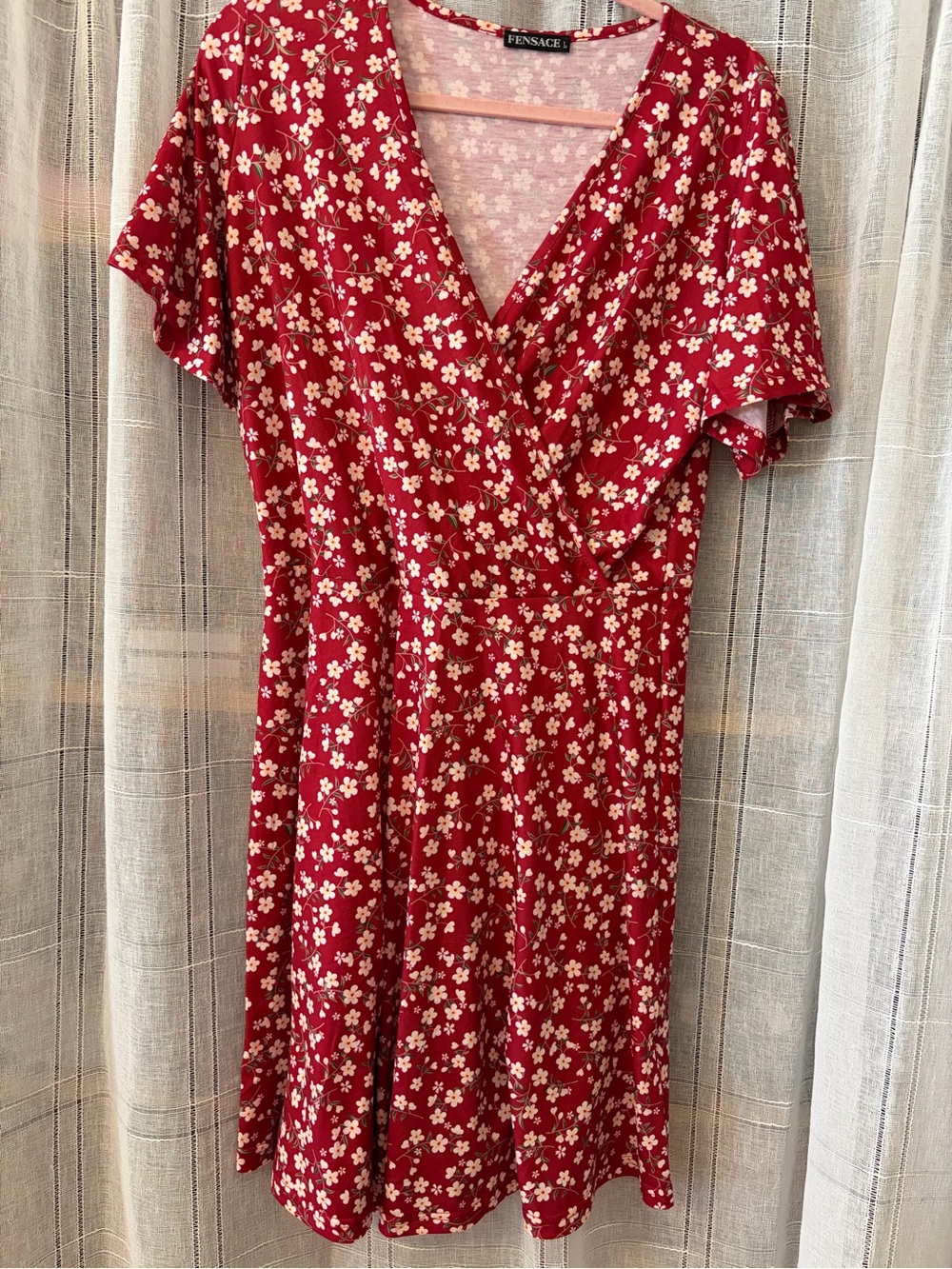 New Fensace Red Floral V‑Neck Wrap Mini Dress size L